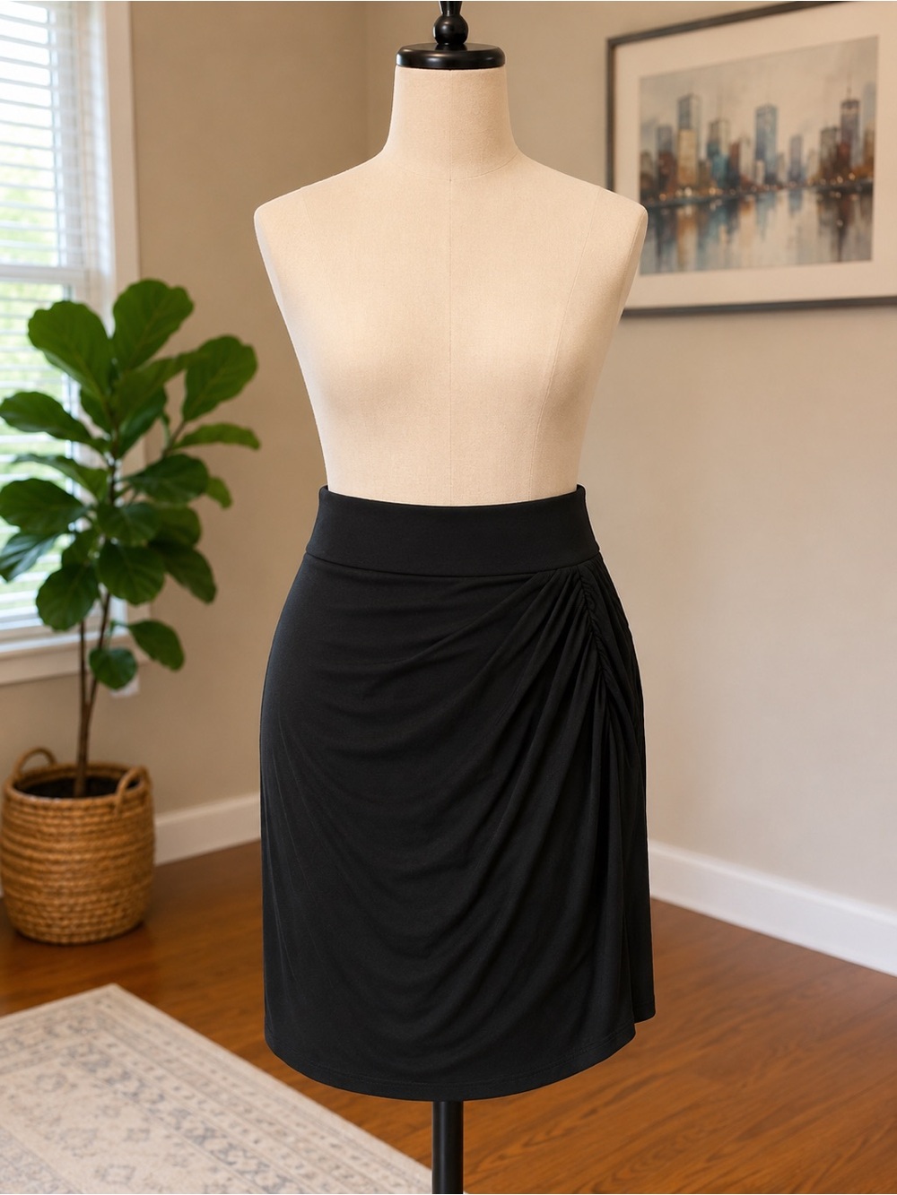 Helmut Lang Black Ruched Side Pencil Skirt